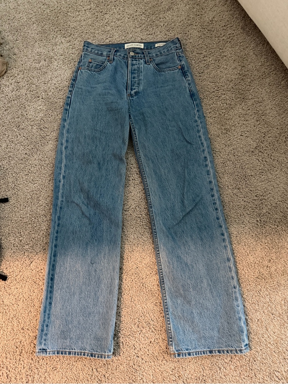 Denim Forum Medium Blue Straight Leg Jeans